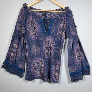 Plenty Mixed Paisley Print 100% Silk Peasant Blouse Boho Shirt Top Size 4 India - Picture 1 of 8