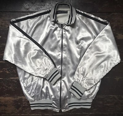 "Bombardero Jkt 45""-47"" XL vintage años 80 AMF HARLEY DAVIDSON plateado RARO SATINADO a rayas águila" Foto 1 de 4