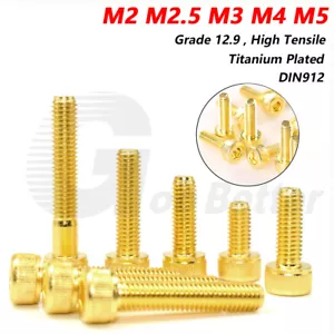 Socket Cap Head Screw M2 M2.5 M3 M4 M5 Hex Allen Bolts 12.9 Titanium Plated Gold - Picture 1 of 12