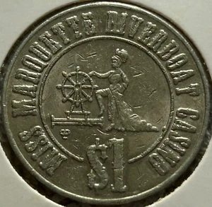 MISS MARQUETTE $1 Gaming Token Slot Obsolete Riverboat Marquette Iowa* - Picture 1 of 2