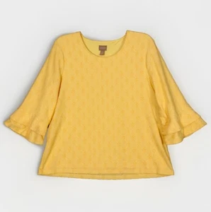 Chico’s Top Damen 3 oder XL buttergelb Ösen strukturiert Glockenärmel Rundhalsausschnitt - Bild 1 von 10
