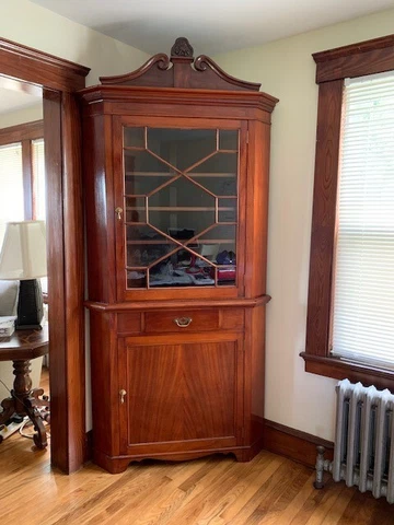 Antique Mahogany Chippendale Two Piece Corner Cabinet Cover