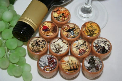 1- Tapón de vino pirata barco tapón de vino mapa pirata tapón regalo de vino del viejo mundo Foto 1 de 4