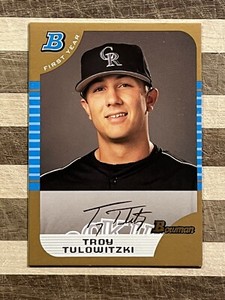 2005 Bowman Draft Gold Baseball Troy Tulowitzki First Year Rookie Card #BDP105