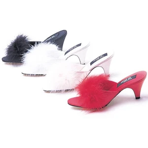 Ellie Sexy Marabou Slippers Kitten Heel Mules Adult Women Shoes Heels PHOEBE - Picture 1 of 6