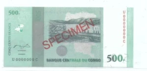 Congo 500 Francs Commemorative SPECIMEN BANKNOTE, 2010 UNC - Picture 1 of 4