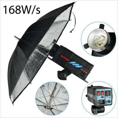 Flash Estroboscópico Monolight 168W con Lámpara de Modelado y Paraguas 24" Negro/Plateado Foto 1 de 4