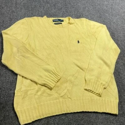 Suéter amarillo para hombre manga larga algodón cuello redondo talla pequeña Foto 1 de 4