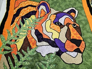 Handmade Machine Sewn TIGER Baby Quilt Wall Hanging 38" x 30" READ Tapestry - Picture 1 of 11