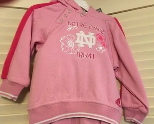 NOTRE DAME Sweatsuit Girls Outfit Adidas Sweatshirt & Warm Up Pants Size 24M NEW - Picture 1 of 3