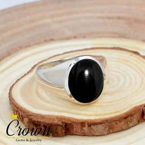 Natürlicher schwarzer Onyx Ovalschliff 925 Sterlingsilber Herrenring Schmuck - Größe US 6-14 - Bild 1 von 3