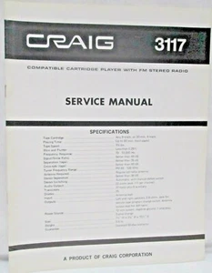 Reproductor de cartuchos compatible manual de servicio Craig 3117 con especificaciones de radio estéreo FM - Imagen 1 de 9