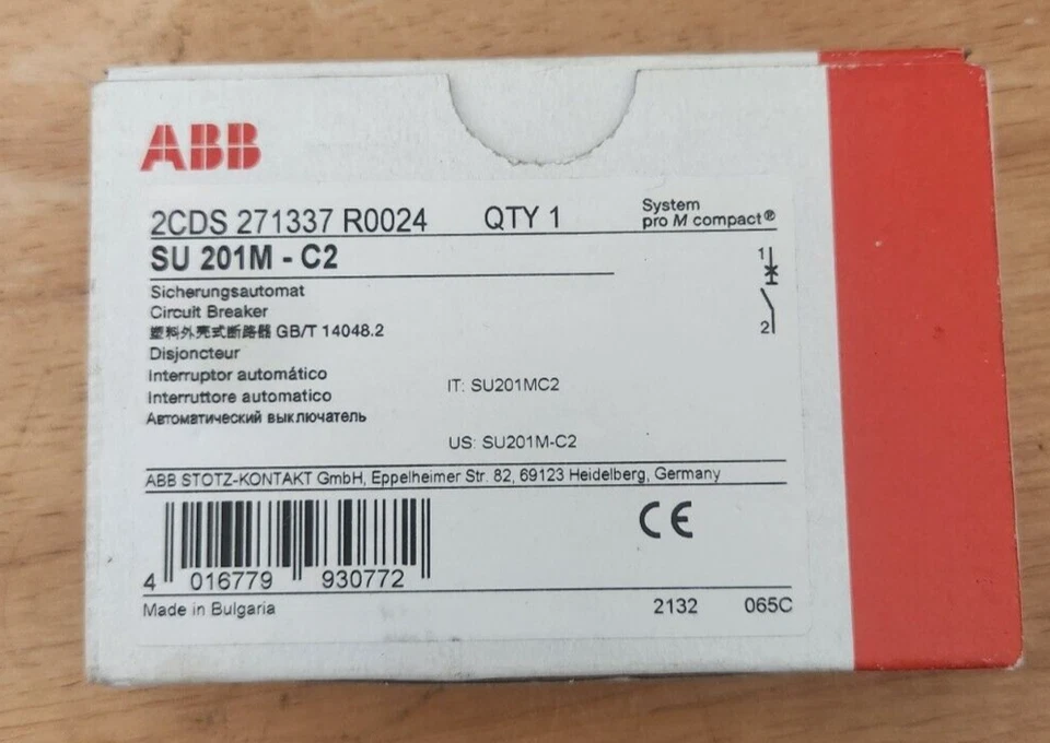 ABB SU201M-C2 Circuit Breaker Protector 2amp 1pole 2CDS271337R0024
