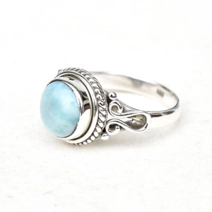 Natural Larimar Ring Blue Larimar Gemstone Ring 925 Sterling Silver-HR178 - Picture 1 of 3