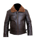 RAF Winter Shearling Fur Men&#39;s Avaitor Bomber Brown Genuine Real Leather Jacket