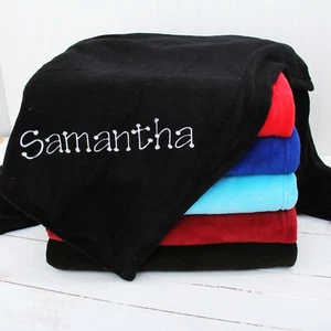 Personalized Blanket - Fleece Embroidered Monogram -Super Soft & Warm- 14 Colors - Picture 1 of 78