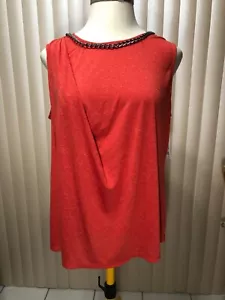 NY Collection Sleeveless Top 2X Draped Side Chain Accent Shirt Orange Womens - Picture 1 of 7