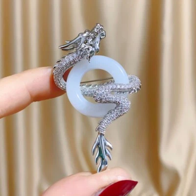 Delicado broche de dragón de la suerte de plata 925 de colección para mujer y hombre broche prendedor regalo Foto 1 de 4