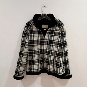 Green Tea Black and White Plaid Fleece Lined Jacket, Size M - Picture 1 of 7