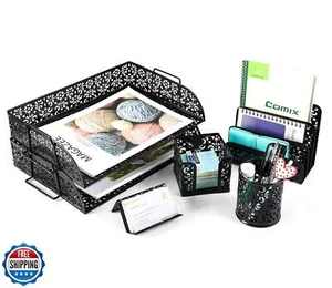 EasyPAG 5-teiliges Schreibtisch Organizer Set mit geschnitztem Blumenmuster - keine Montage St - Bild 1 von 5