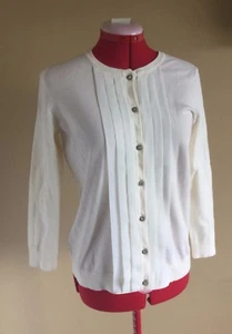 Ivory Cardigan Sheer Pleat Design Rhinestone Button Charter Club Small NWT - Picture 1 of 7