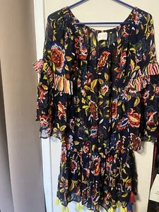 Miss June Paris Womens Mini Dress Blue  Floral One Size Pom Dress  Multicolor - Picture 1 of 9