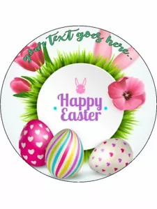 Easter happy easter bunny rabbit egg  wafer or Icing edible Round Cake topper - Picture 1 of 1
