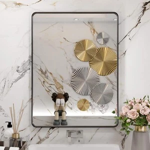 24X32-inch Black Bathroom Mirror, Rectangle with Tempered Glass, Rounded Corners - Picture 1 of 7