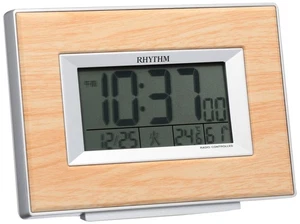 RHYTHM Alarm Clock Radio Clock Digital Temperature/Humidity Calendar Brown - Picture 1 of 2