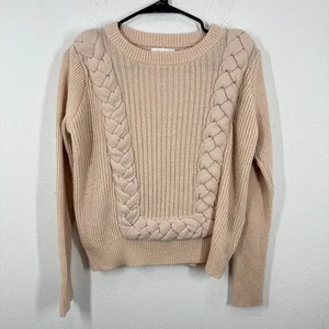 Maglione girocollo Intropia lana italiana beige maglia cavo intrecciato silenzioso lusso - Foto 1 di 6