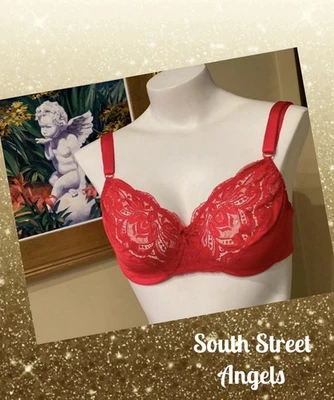 DE COLECCIÓN OLGA 33007 ~ ROJO ~ SUJETADOR CON AROS SEMI TRANSPARENTE DE ENCAJE FLORAL ~ TALLA 36C Foto 1 de 4