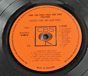 THE Georgie Fame & Alan Price 1971 UK 1st S-64392 A1/B1 Stereo Britpop LP.EX+/NM - Foto 1 di 6