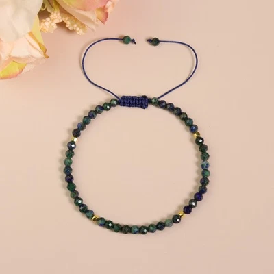 Azurite Malachite Stackable Bracelet Healing Crystal 3mm Bracelet Hobo Chic - Image 1 of 3