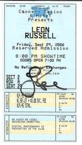 LEON RUSSELL SIGNED, HANDSIGNIERT 29.09.1996 TICKET STUB CANNERY CASINO VEGAS - Bild 1 von 2