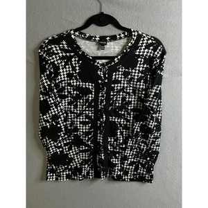 rafaella Cardigan Women's Medium Floral Houndstooth Print Button Front Petite - Picture 1 of 7