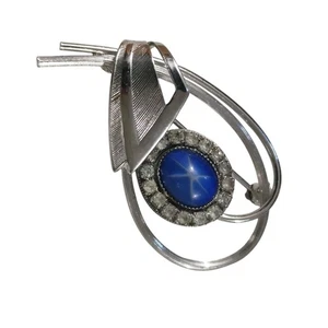 Vintage 14K GF Brosche blauer Stern Saphir Stein aufwendig silberfarben Mid Century - Bild 1 von 6