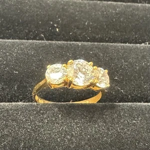 Anillo Oro Amarillo 14k 3 Piedras Circonita Cúbica Talla 6.5 Firmado RP 2.7 Gramos - Imagen 1 de 13