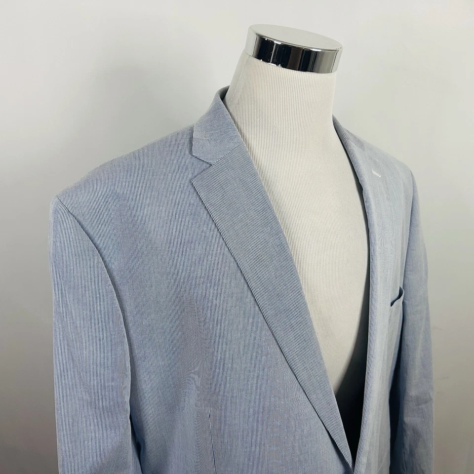 Chaps 52R Seersucker Sport Coat Blue White Striped Cotton Blend Two Button - Image 1 of 4
