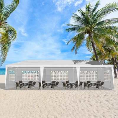 10'x30' Canopy Tent Waterproof Awning Low-end Outdoor Party Gazebo 5 Sides White - Image 1 of 4
