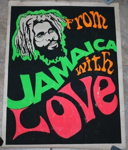 VINTAGE POSTER "FROM JAMAICA WITH LOVE" RASTAFARIAN BLACKLIGHT ADVERTISING? - Picture 1 of 7