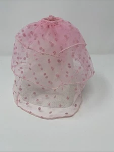 Barbie Doll Size Maxi Tiered Pink Swiss Polka Dot Ruffle Skirt Lace Overlay - Picture 1 of 6