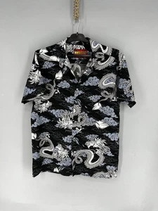 Fresh Prints of Tokyo Dragon Aloha Shirt Black Gray Camp Collar M Japanese - Picture 1 of 8