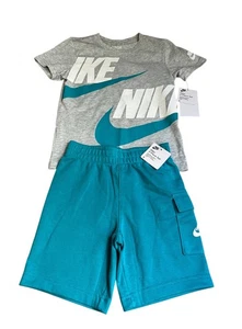 Nike Boys 2 Piece Athletic Outfit Gray and Teal Set Shorts & Shirt Size 6 New  - Picture 1 of 4