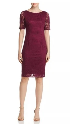 Adrianna Papell Dress Women's Size 14 Rosa Maroon Lace Sleeves Sheath 060 - Image 1 of 4