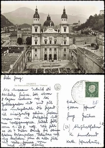 Salzburg Panorama-Ansicht mit Dom und das Jedermann-Festspiel 1960 - Bild 1 von 3