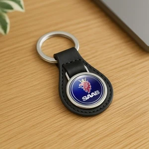 Saab Classic Leather Keychain | Car Logo Keyring | Auto Key Fob Charm - Picture 1 of 3