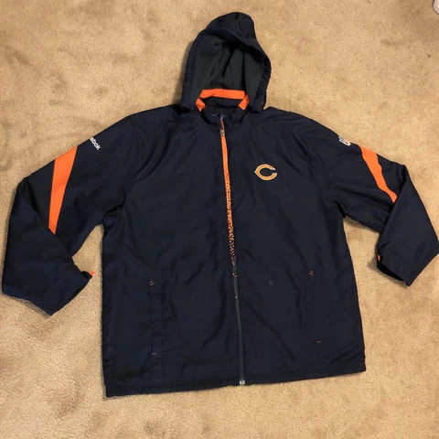 Chicago Bears Reebok On Field Coat Jacket Blue Orange Mens 2XL Football Cover
