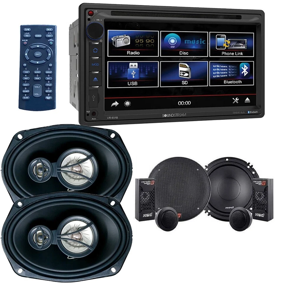 7" Screen Bluetooth AM/FM Car Stereo 6x9" 3Way & 6.5" Component Speakers Bundle - Image 1 of 4
