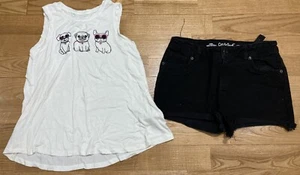 Girl's Justice & Cat & Jack Outfit size 10 - Puppy Tank w/Black Jean Shorts EUC - Picture 1 of 7