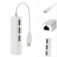 U3 - 239 USB 3.1 TYPE C TO 3 PORTS USB 2.0 HUB WITH ETHERNET NETWORK LAN ADAPTER